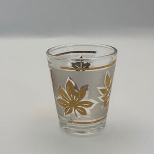 Vintage Floral Shot Glass Gold Frosted Leaves‎ Barware Clear Drinking Glass